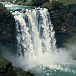 a stunning muted vaporwave waterfall eric lafforgue, isometric, vector, behance