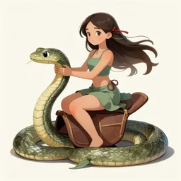 a girl riding a snake with a saddle, trending on Artstation