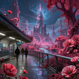 a beautiful hyperdetailed illustration of nature urbex metro station by diebedo francis kere, hyperrealism universe laser apocalyptic poppy infrared cyberpunk magic realism wilderness liberty city otherworldly elysian water, archdaily, wallpaper, highly detailed, trending on artstation.