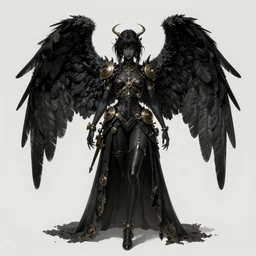 black angel, beautiful woman, black wings, rich details, full body steampunk, by amano yoshitaka karol bak