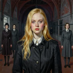 realistic detailed image of elle fanning in a soviet prison, by francis bacon, by ayami kojima, amano, karol bak, neo - gothic, gothic, rich deep colors. beksinski painting, from a movie by david cronenberg. art by takato yamamoto. masterpiece. high quality, ultra detailed