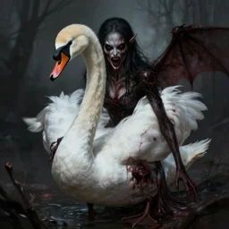 evil swan, gritty horror illustration, highly detailed and disturbing