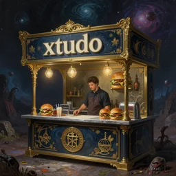 xtudo hamburguer stand, cosmic horror painting, elegant intricate digital painting artstation concept art by mark brooks and brad kunkle extreme detailed