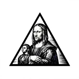 logo with people inside in triangle, Leonardo da Vinci style