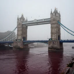 an emerald bridge over a river of red wine. highly detailed. mythical. magical. mist. foggy. 4k. 800 iso.