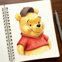 ryan gosling as winnie the pooh, notebook sketch, detailed, beautiful illustration