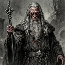 zombie gandalf, gritty, veins, horror drawing, very detailed, intricate, trending on artstation
