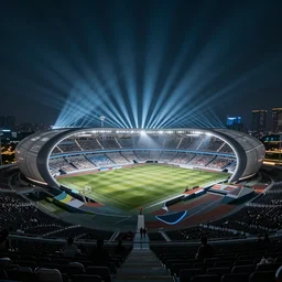 futuristic stadium at night, with audience