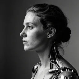 profile portrait a hans bellmer delirium woman - cyborg editorial photography bw by hans bellmer shot on 7 0 mm