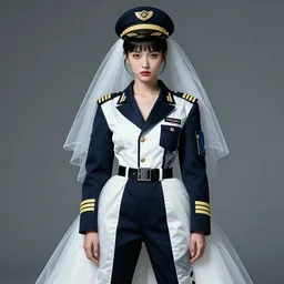 a portrait by nick knight of a beautiful girl detailed features wearing a pilot suit wedding dress synthetic materials, jumpsuits chic'techno fashion trend by balenciaga and makoto shinkai