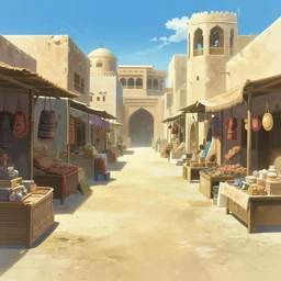 empty arabian marketplace, scenic shot, by makoto shinkai