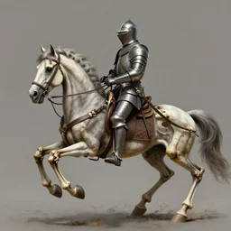 A human knight riding a skeleton horse by Tony Sart, highly detailed, realistic, trending on ArtStation