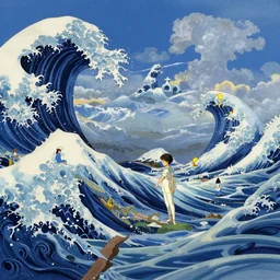 fantasy landscape, riven, myst, huge waves, beautiful lighting, vivid colors, intricate, elegant, smooth, concept art, cinematic, unreal engine, wallpaper, by syd mead, terada katsuya, atey ghailan, svetlin velinov, makoto shinkai art style