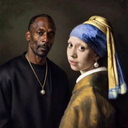 snoop dogg with a Pearl Earring by Johannes Vermeer, realistic painting