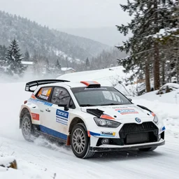 rally cars racing through snow on a mountain, snowing fast image motion blur 8k
