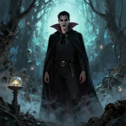 Eddie Munson, played by Joseph Quinn, as a vampire, dreamscape, dramatic lighting, fantasy art illustration, trending on artstation, Aetherpunk