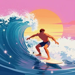vaporwave sunset waves surfing, sparkles, hawaii, shine glimmer, by jeremy mann and alphonse mucha and boris vallejo, led light, highly detailed and intricate, hdr, hyper detailed, insane details, intricate, elite, ornate, elegant, luxury, psychedelic, sharp focus, unreal engine, trending on artstation,, octane, trending on deviantart
