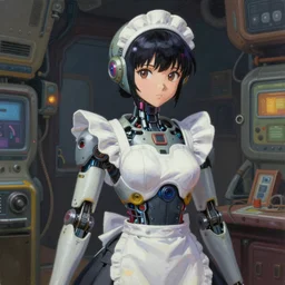 surreal gouache painting, by yoshitaka amano, by ruan jia, by conrad roset, by good smile company, detailed anime 3d render of a female mechanical android maid, portrait, cgsociety, artstation, modular mechanical costume and headpiece, dieselpunk atmosphere