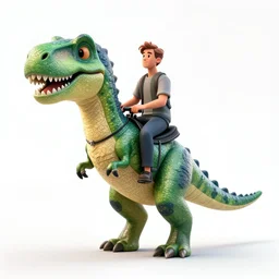 a man riding an anthropomorphic green trex, adorable and whimsical, volumetrics, fantasy, elegant, digital painting, artstation, unreal engine, octane render, concept art, matte, sharp focus, high contrast, illustration, art by disneyr