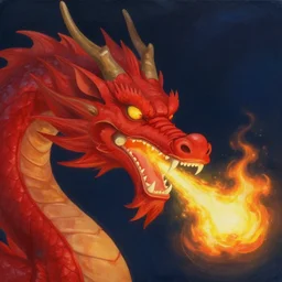 painting of red dragon with sharp teeth breathing fire at night, by artgerm, by justin cheung, by greg hildebrandt, by wlop, charlie bowater, golden ratio, symmetric, elegant, ornate, luxury, elite, matte painting, cinematic, trending on artstation, deviantart and cgsociety, 8 k, high resolution