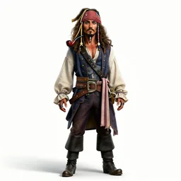 afro-haired sea captain with pipe, detailed 3d character render, full body, standing, isolated on a pure white background, centered, whole figure in frame, sharp focus, studio lighting