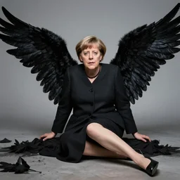 angela merkel as fallen Angel with black wings, 8k photography