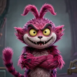 photorealistic angry Cheshire, inspired by Tim Burton, detailed, 4k