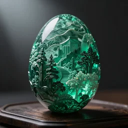 an egg carved out of emerald