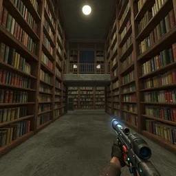 An empty library at night opens up into a large atrium Source Engine, Gmod, Half Life 2, Bioshock, Outlast