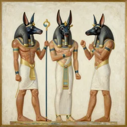 a beautiful oil - painting by alma tadema of egyptian gods with animal heads, having a ceremony in a moonlit temple in karnak
