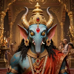 head and shoulders portrait of a rakshasa in a luxurious indian setting, d & d, fantasy, greg rutkowski, frank frazetta, alexandre chaudret, boris vallejo, michael whelan, miro petrov, hr giger, magali villeneuve, donato giancola