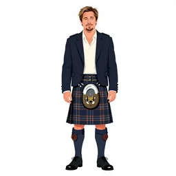 illustration of brad pitt wearing a kilt, full body, trending on artstation