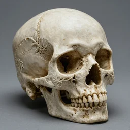 intricate gothic details carved on a skull