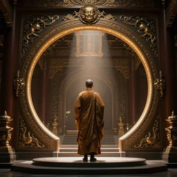 concept art a monk discovering a portal to enlightenment, 8 k, cinematic lighting, dark, detailed, crisp, clarity, crisp, ornate, luxury, elite, zen, cinematic