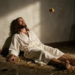 Jesus wasted at a party, throwing up.