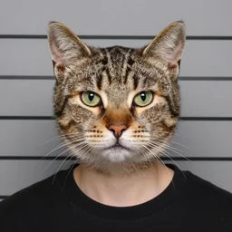 cat headed human, mugshot