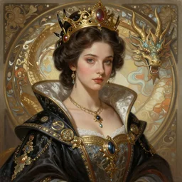 hyper detailed portrait of beautiful queen's dragon girl mistress. ultra beautiful portrait, 8 k, hyperrealistic, hyperdetailed, digital painting, sharp foccus ilustration, artstation hq. intricate, elegant. wlop, greg rutkowski, alphonse mucha, medium shot. dan mumford andrei riabovitchev, marc simonetti, yoshitaka amano