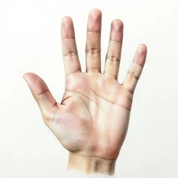hyper realistic drawing of a normal human hand, five fingers, normal, anatomical correct