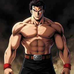 Hugo Chavez in Baki, Baki style, Baki, bodybuilder, muscular, anime