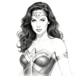 portrait of Wonder woman, quick monochrome digital sketch, simple shading, artstation