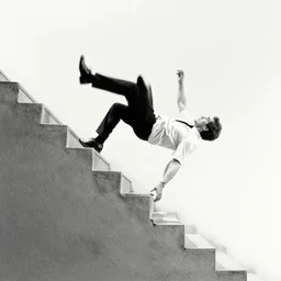 Man falling down stairs, design by Saul Bass