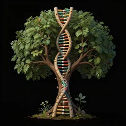 human dna! is biblical rooted tree! of wisdom! and knowledge! and eternal life!, enchanted botany illustration, dark background, by marianne north, by android jones, digital matte painting, very coherently symmetrical, octane render, high contrast