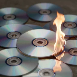 cinematic still of John Wick burning a pile of CDs in John Wick (2009). shallow depth of field, cinematic