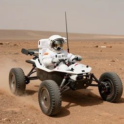 astronauts in buggy on Mars.