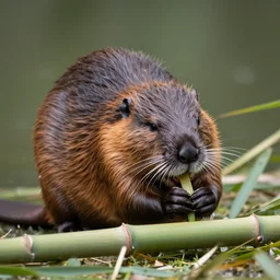 wildlife photography of a beaver chewing down a bamboo shoot, f / 1. 8, soft focus, 8 k, national geographic