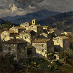 old italian village, oil on canvas