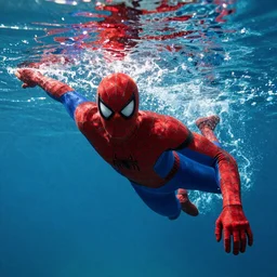 spiderman swimming underwater