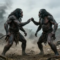 neanderthals fight, cinematic, cinestill, 8 k, 5 5 mm