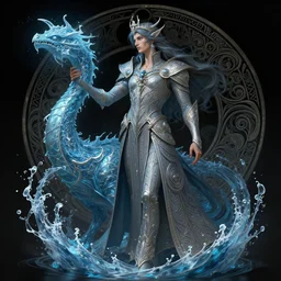 summoner with a water elemental, fantasy, man, intricate, elegant, highly detailed, digital painting, artstation, concept art, wallpaper, smooth, sharp focus, illustration, art by artgerm and greg rutkowski and alphonse mucha