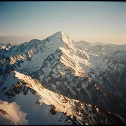 symmetry!! a 2 8 mm macro tilt shift view of a beautiful rugged snowy mountain range, photography, film, film grain, canon 5 0 mm, cinematic lighting, golden hour, hazy,